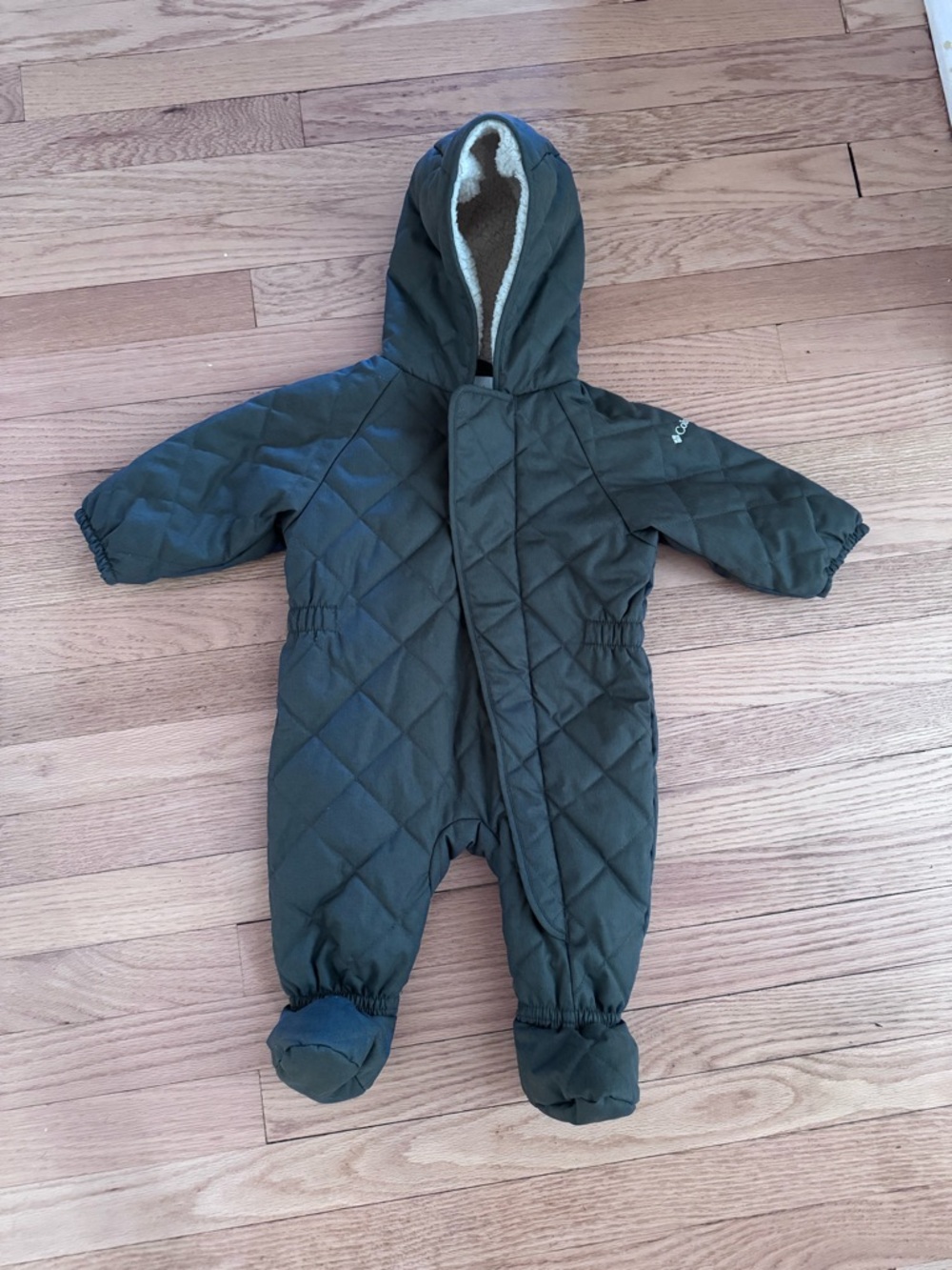 Cozy Quilted Olive Green Hooded Baby One-Piece by Columbia